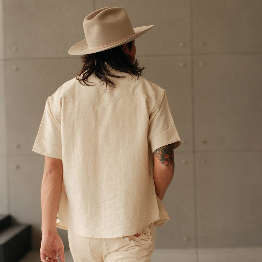 「たづな」 アメカジウエスタン風リネン混半袖シャツ