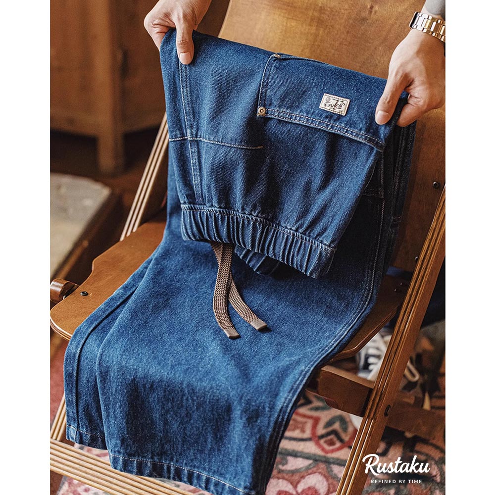 改良版ワーク風　タック入りゴムウエストテーパードデニム
