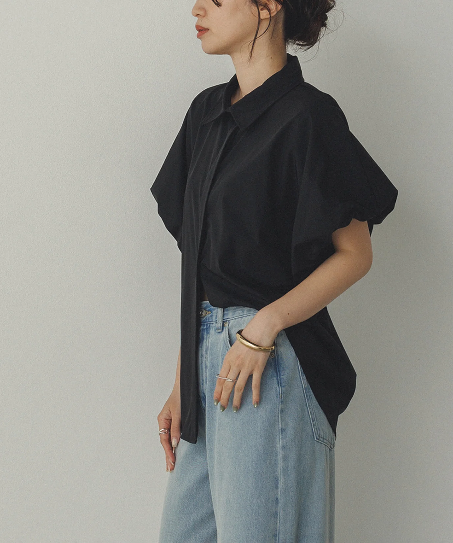 【接触冷感】 パフスリーブシャツ