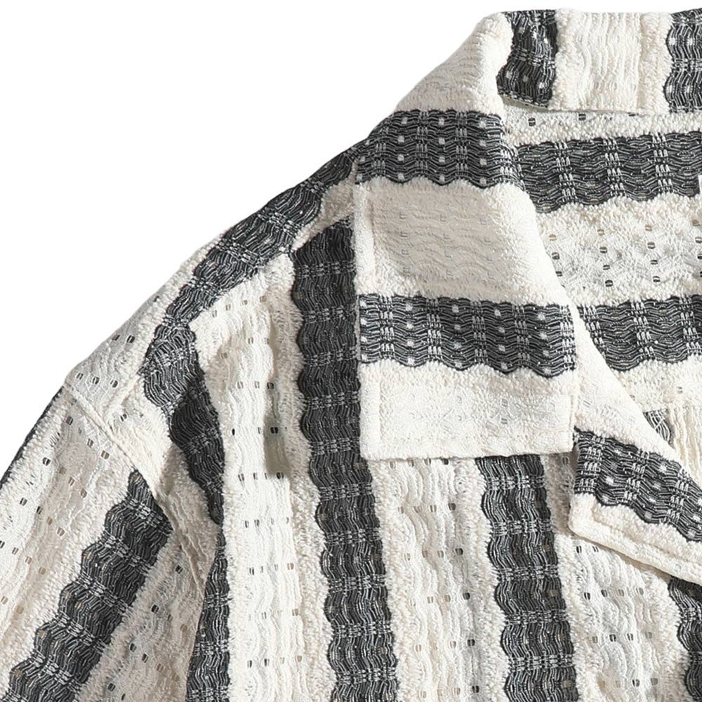 アメカジ　メンズストライプメッシュ編みシャツ半袖