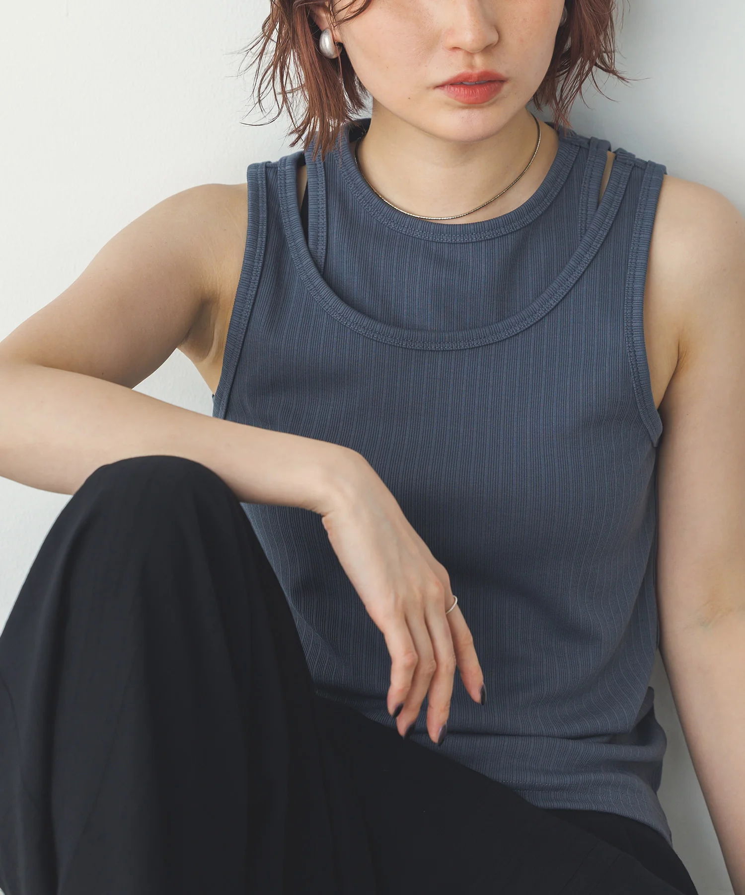 2枚重ね リブタンクトップ