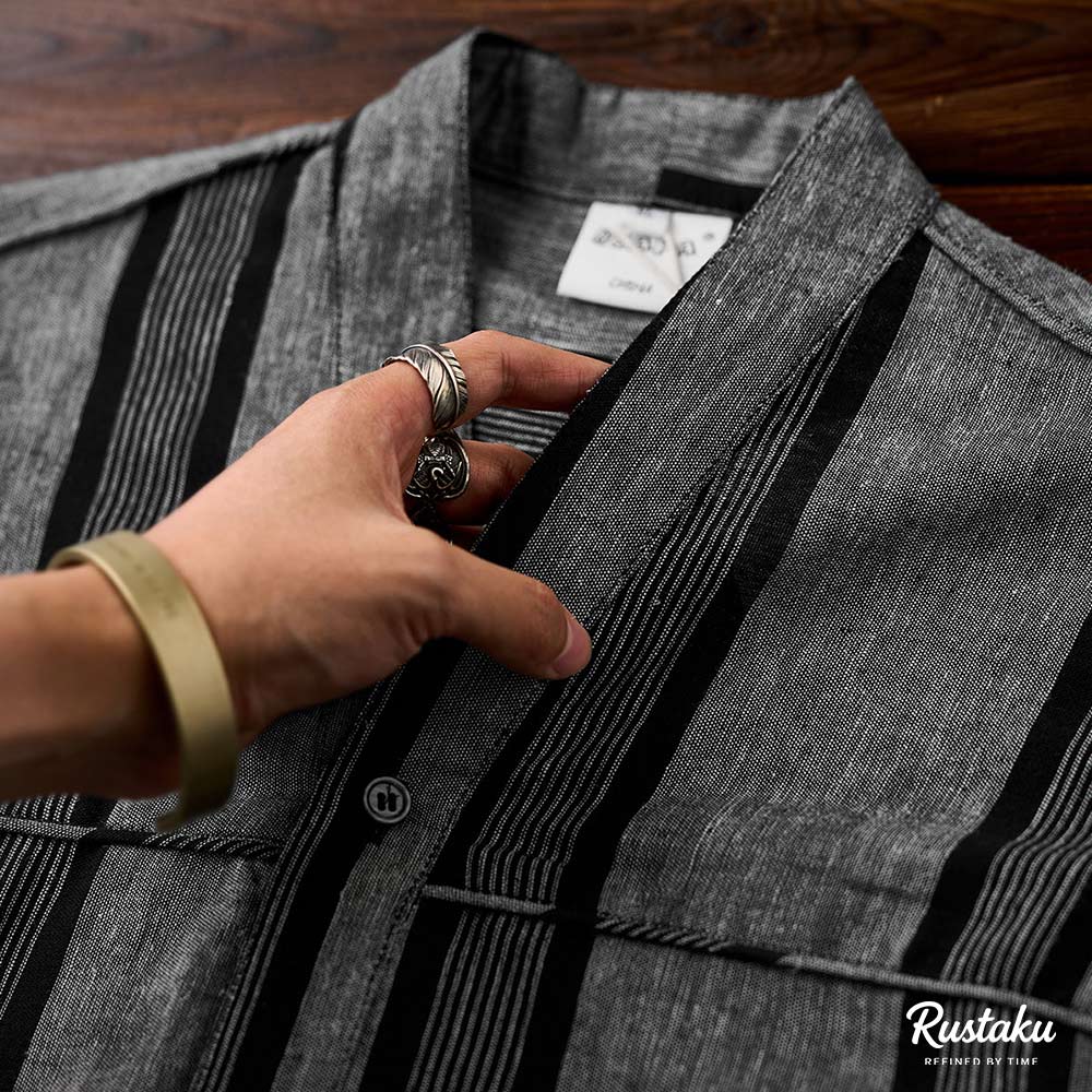 和風コットンリネンストライプシャツ