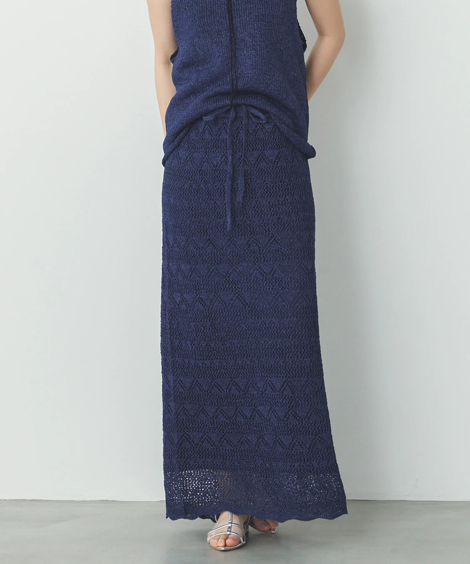 ペーパーヤーン 透かし編み ニットナロースカート