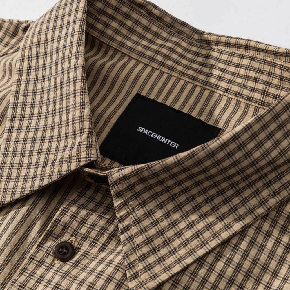 レトロ先染めチェック 　魚マジックテープ長袖シャツ