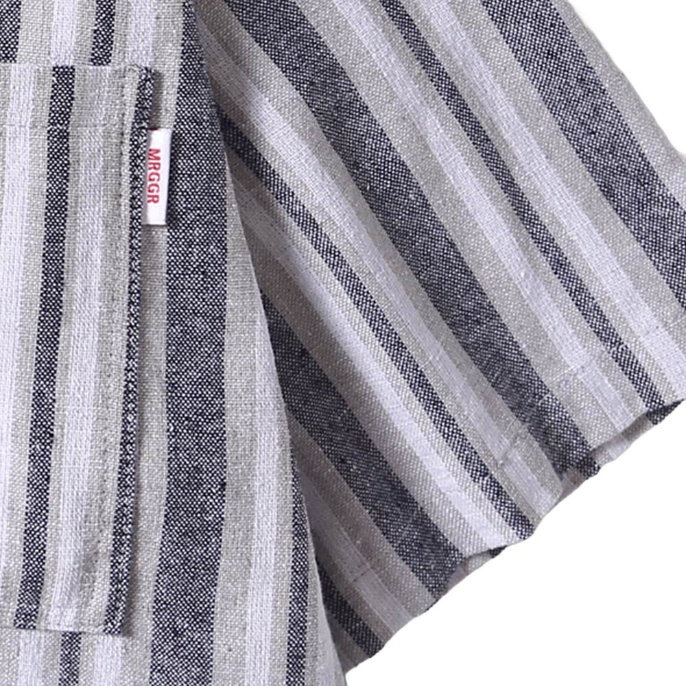 ヴィンテージ風リネンストライプ開襟シャツ半袖 