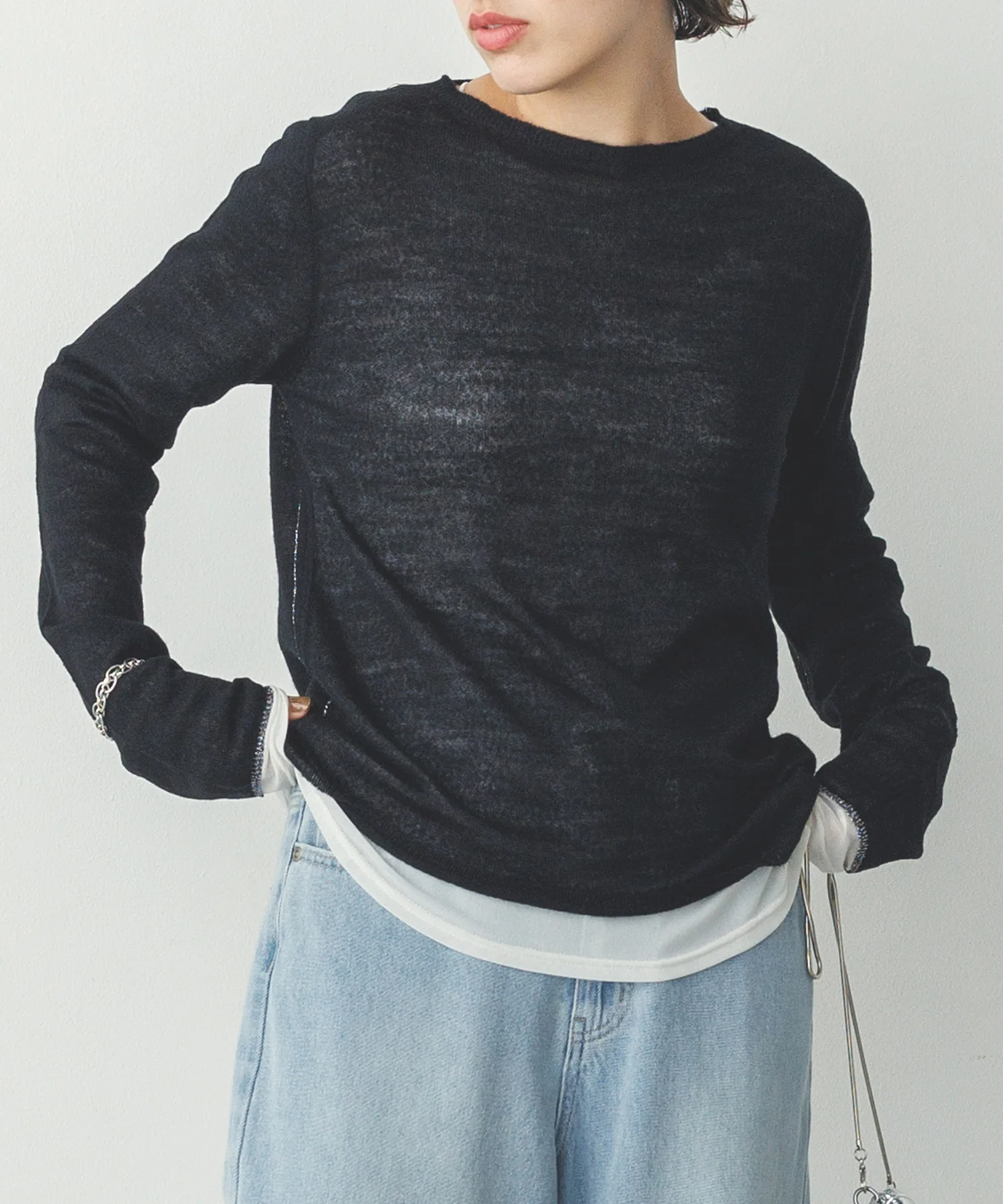 【WEB限定/別注】ラメライン入り ウールミックスシアーニット
