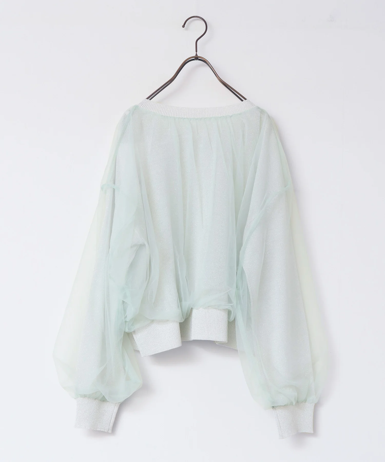 ラメニット チュールレイヤードトップス