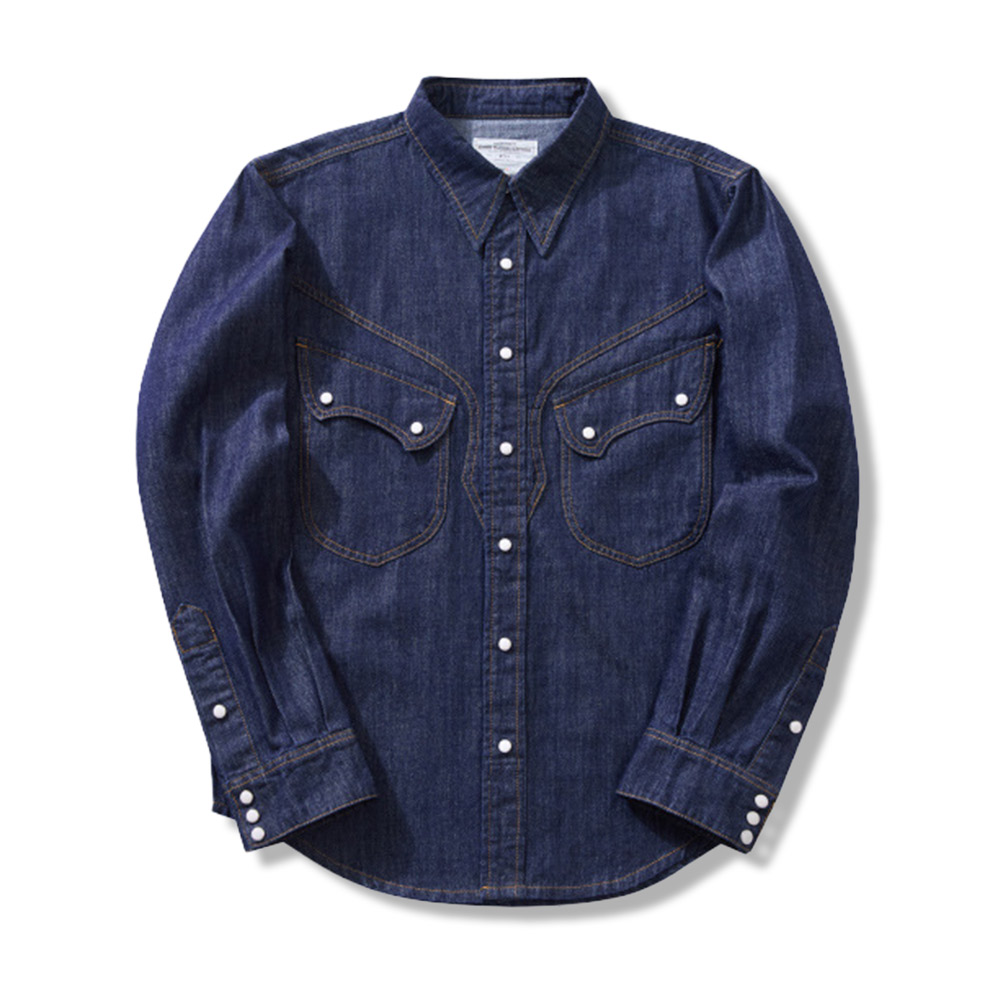 レトロパールボタン　スラブコットンウエスタンデニムシャツ