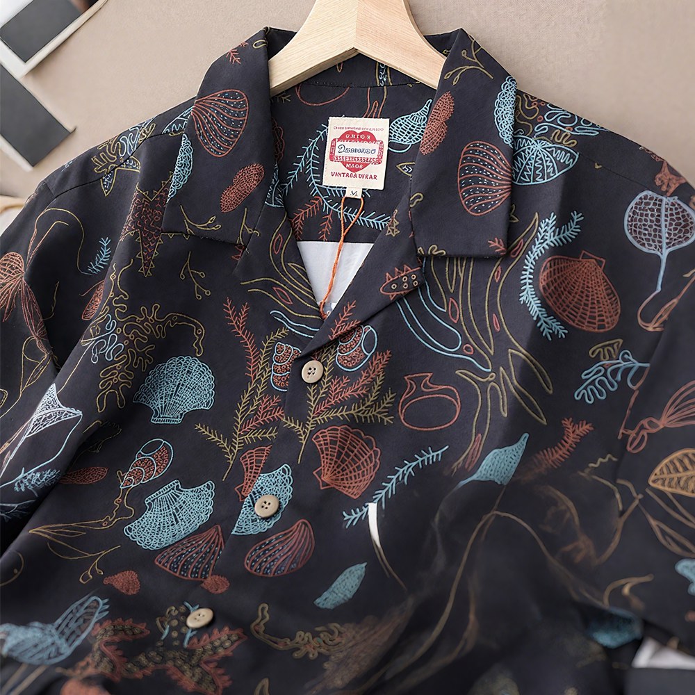 「潮干狩り」マリンモチーフプリント半袖シャツ