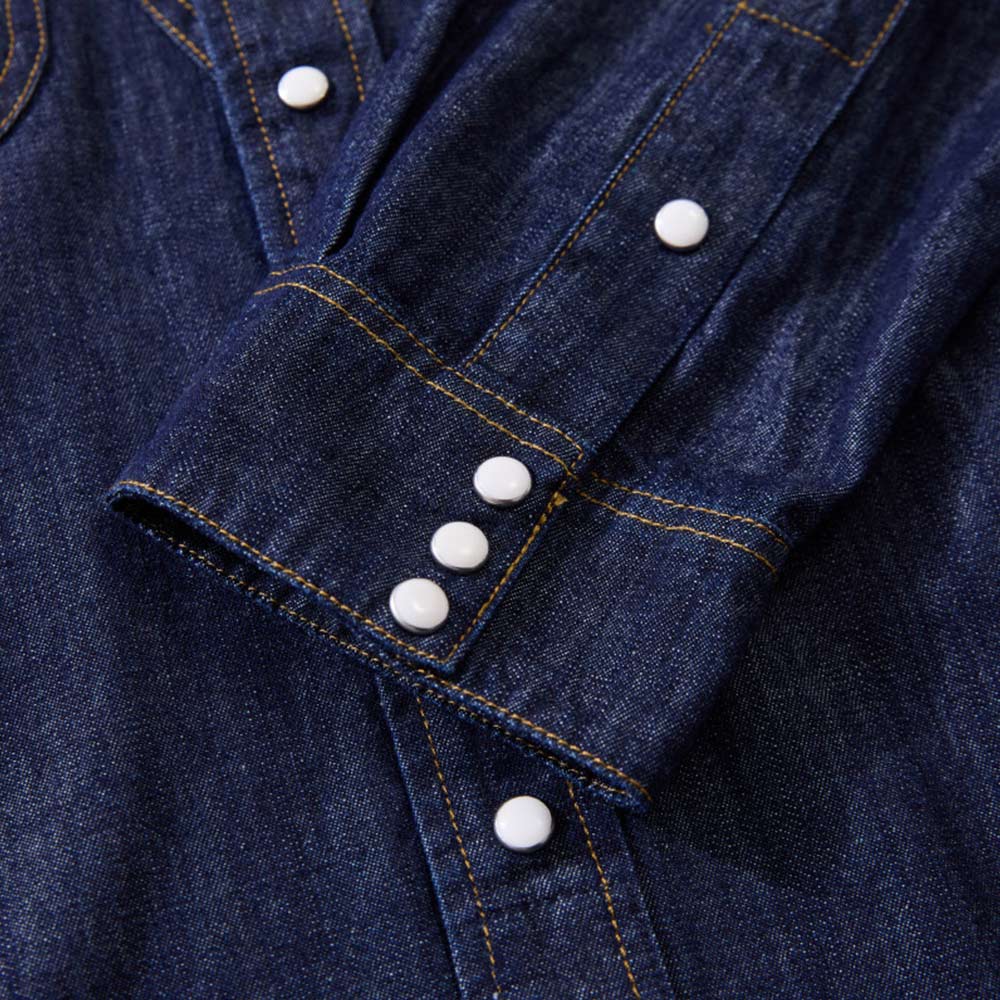レトロパールボタン　スラブコットンウエスタンデニムシャツ