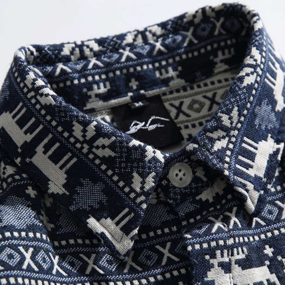 アメカジ　民族風ジャカード生地シャツ