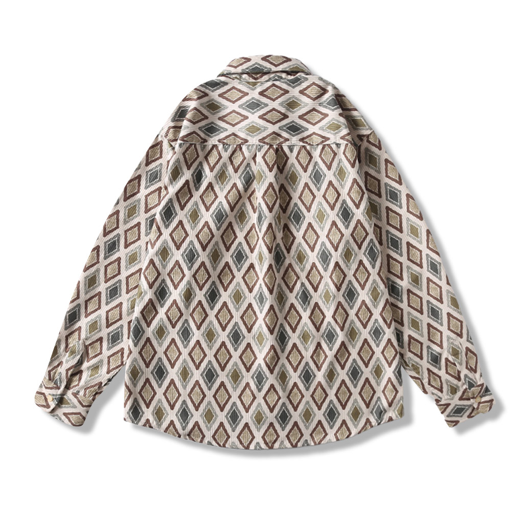 和風 　幾何学模様コーデュロイシャツ